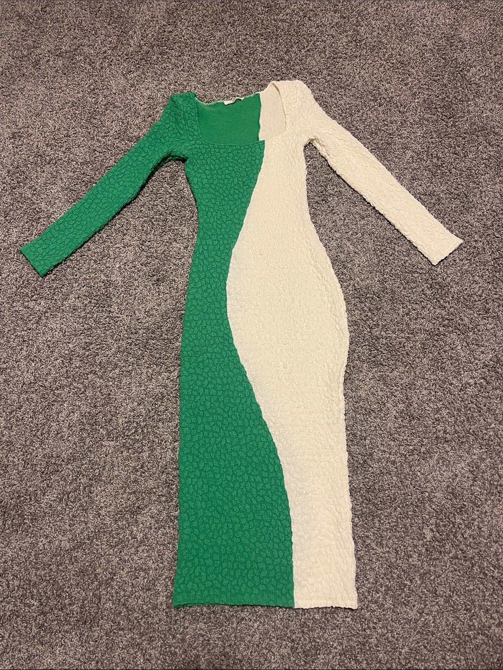 Green and Cream Colorblock Bodycon Dress